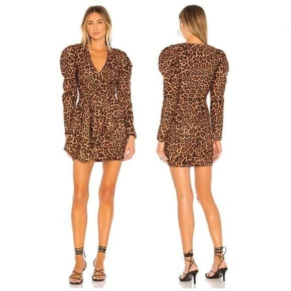 Lovers + Friends Eloise Mini Dress in Jaguar Size Small NWT Lined Deep V-neck - Picture 1 of 6